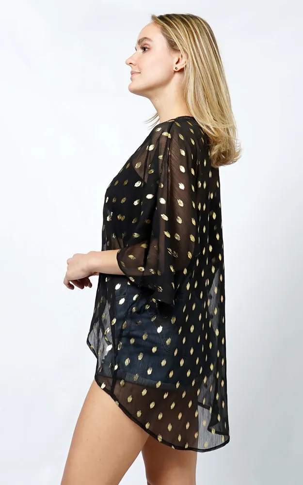 EVT10992 DOT FOIL PRINT SHEER KIMONO