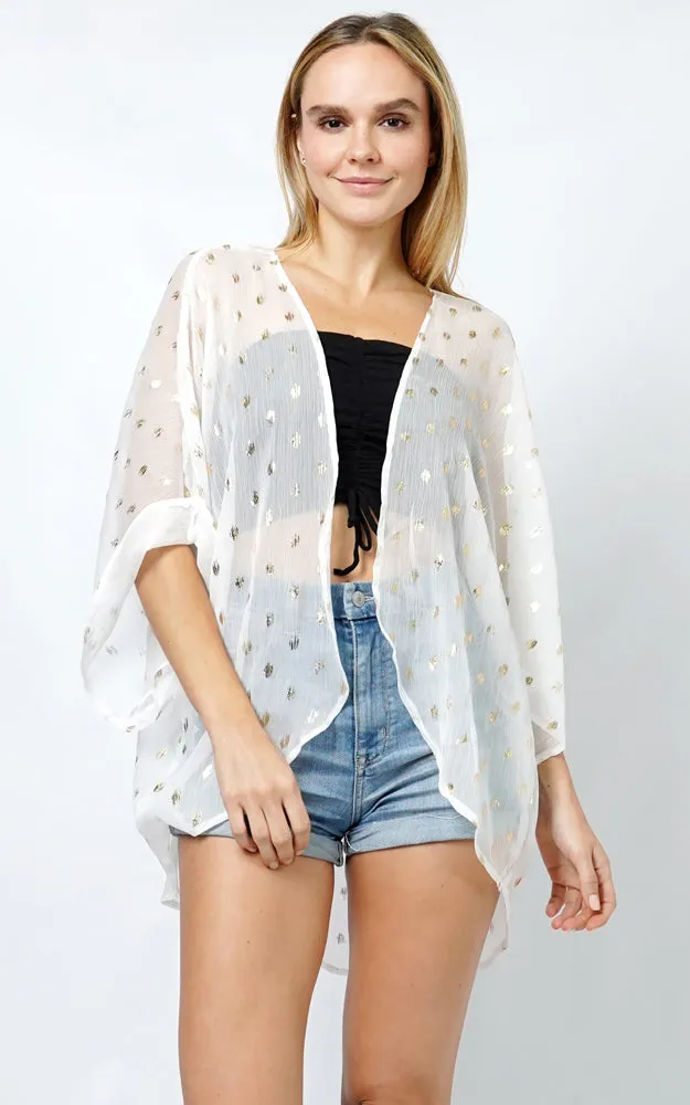 EVT10992 DOT FOIL PRINT SHEER KIMONO