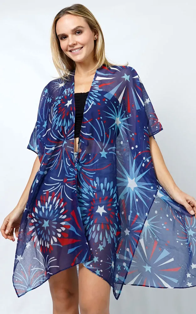 EVT5106 AMERICANA FIREWORK PRINT KIMONO