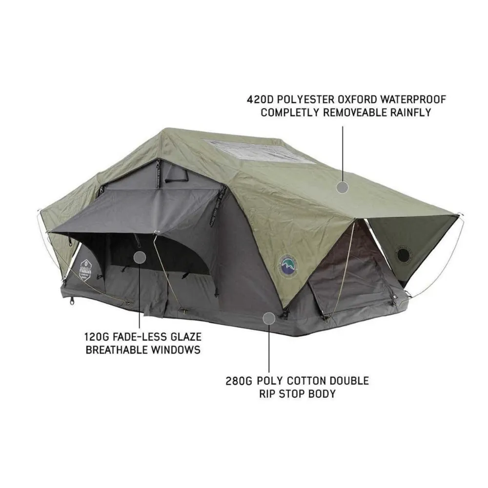 HD Nomadic 3 Standard Soft Shell Roof Top Tent, Grey Body & Green Rainfly