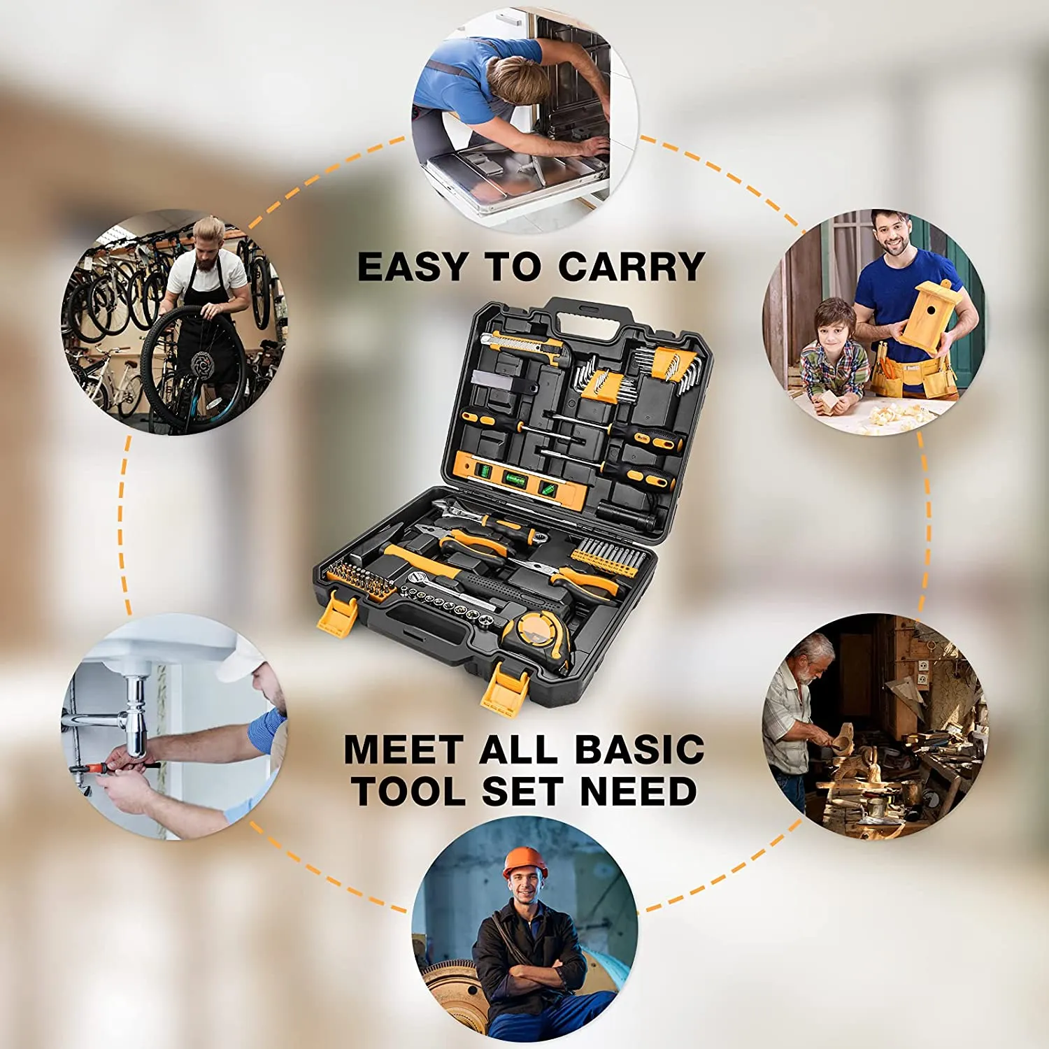 Household Tool Kit 102PCS, Tool Set, Hand Tool Kit with Wrenches, Precision Screwdriver Set, Hammer, Pliers and ToolBox - MTH100