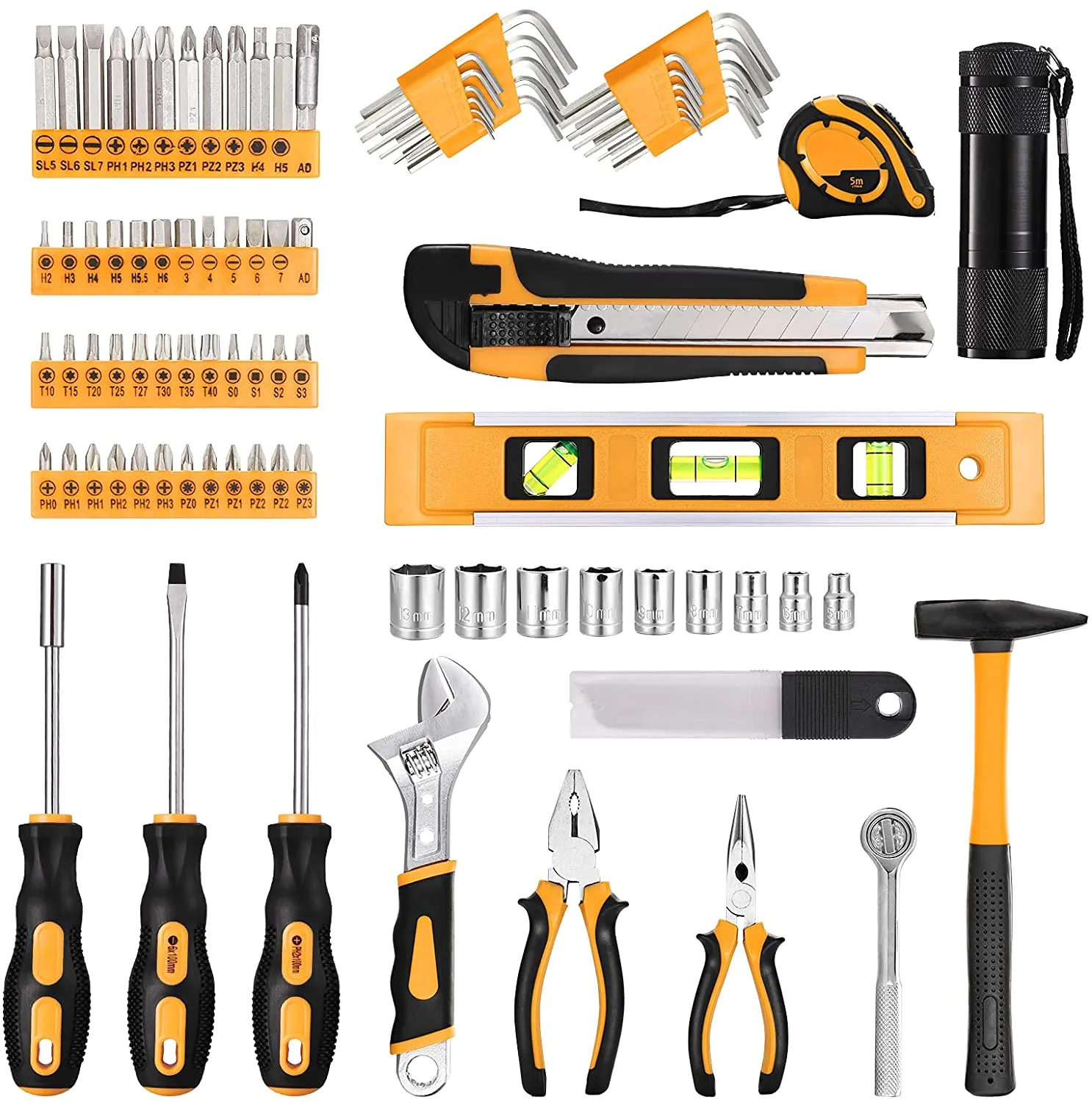 Household Tool Kit 102PCS, Tool Set, Hand Tool Kit with Wrenches, Precision Screwdriver Set, Hammer, Pliers and ToolBox - MTH100