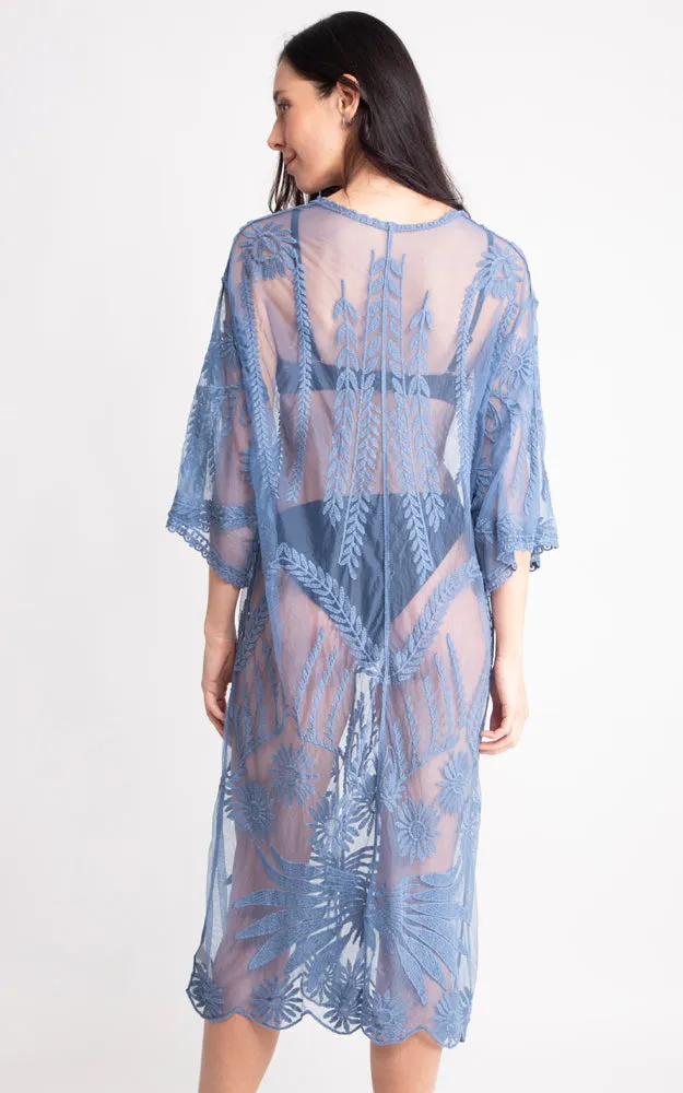 JP2140 Wheat Leaves Pattern Lace Cover Up w/Tie-Knot Closure
