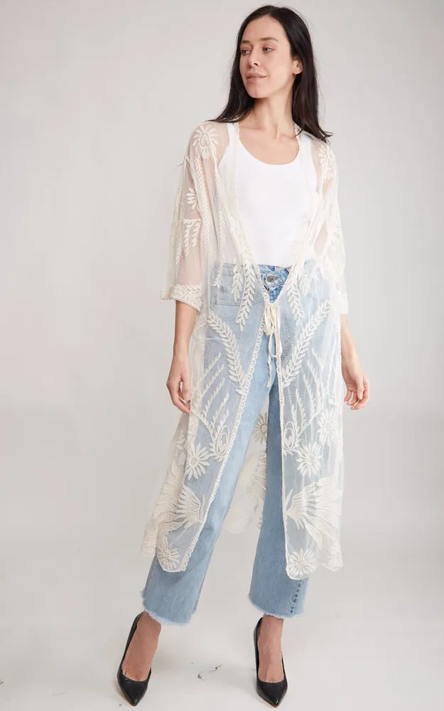 JP2140 Wheat Leaves Pattern Lace Cover Up w/Tie-Knot Closure