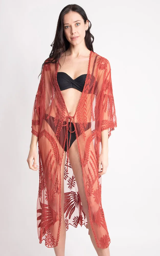 JP2140 Wheat Leaves Pattern Lace Cover Up w/Tie-Knot Closure