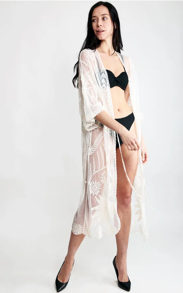 JP2140 Wheat Leaves Pattern Lace Cover Up w/Tie-Knot Closure