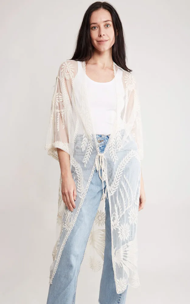 JP2140 Wheat Leaves Pattern Lace Cover Up w/Tie-Knot Closure