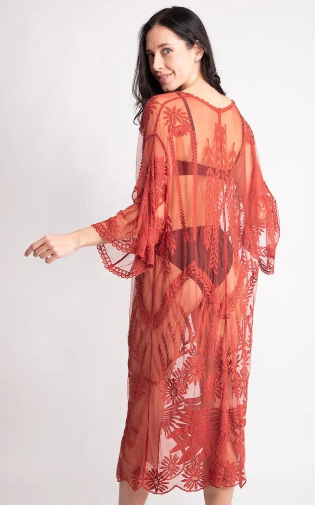 JP2140 Wheat Leaves Pattern Lace Cover Up w/Tie-Knot Closure
