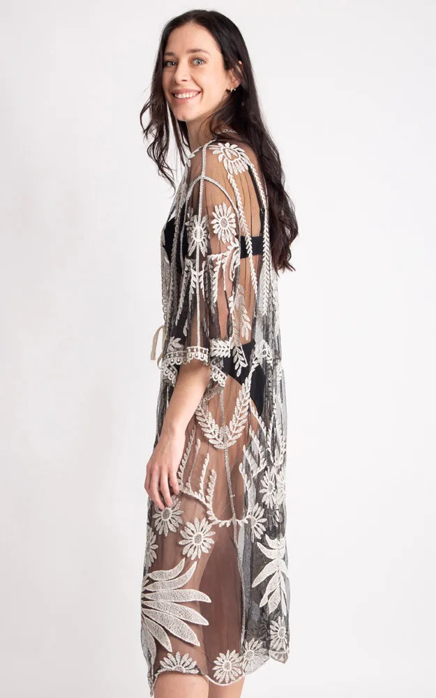 JP2140 Wheat Leaves Pattern Lace Cover Up w/Tie-Knot Closure