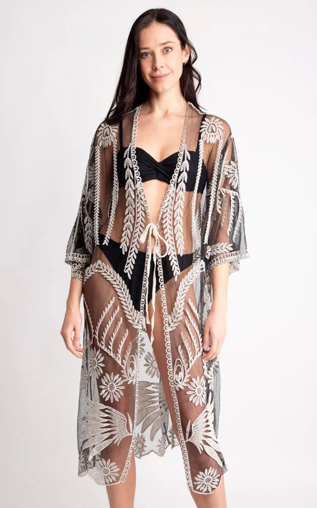 JP2140 Wheat Leaves Pattern Lace Cover Up w/Tie-Knot Closure