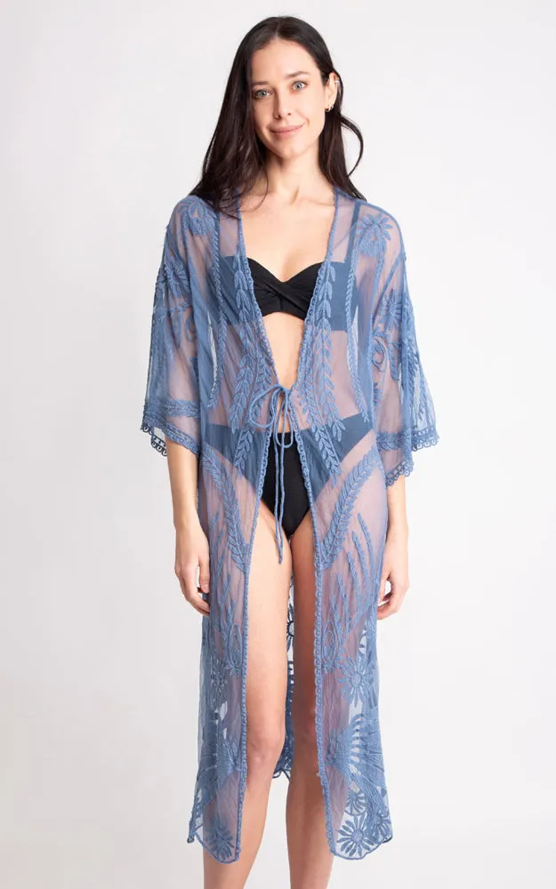 JP2140 Wheat Leaves Pattern Lace Cover Up w/Tie-Knot Closure