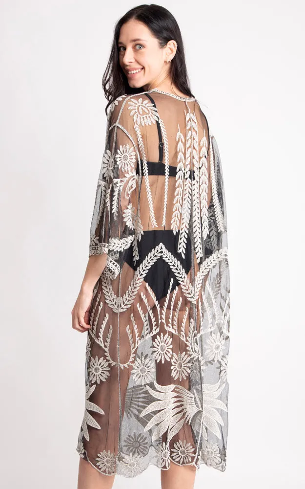 JP2140 Wheat Leaves Pattern Lace Cover Up w/Tie-Knot Closure