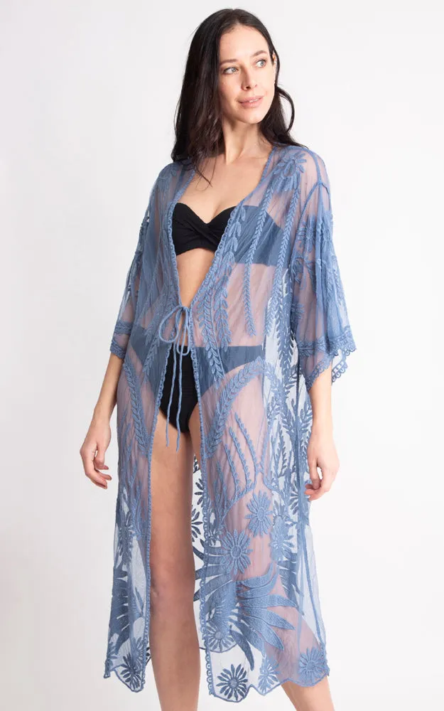 JP2140 Wheat Leaves Pattern Lace Cover Up w/Tie-Knot Closure