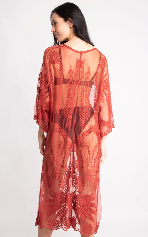 JP2140 Wheat Leaves Pattern Lace Cover Up w/Tie-Knot Closure
