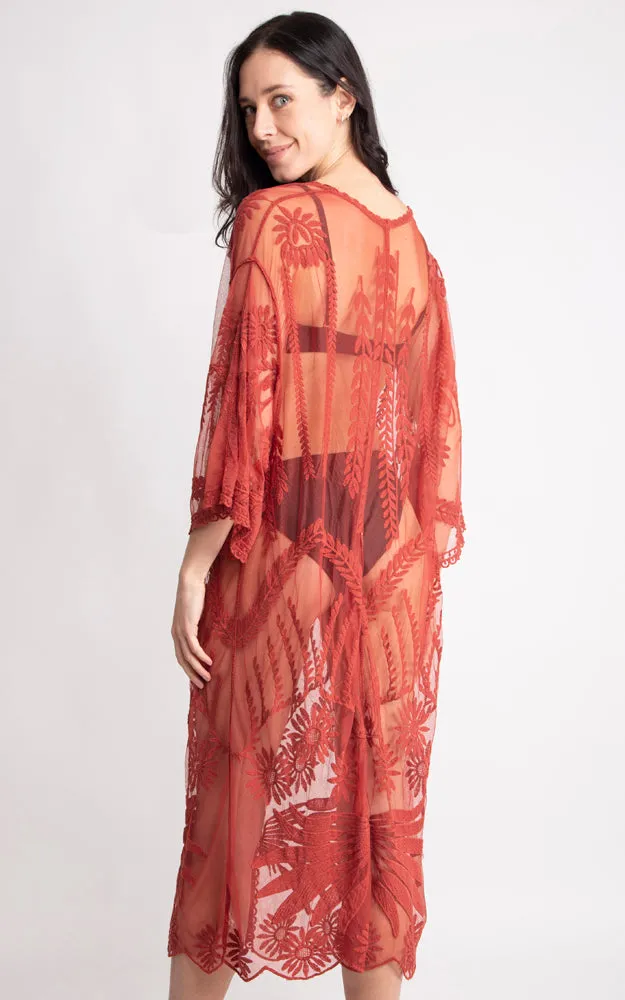 JP2140 Wheat Leaves Pattern Lace Cover Up w/Tie-Knot Closure