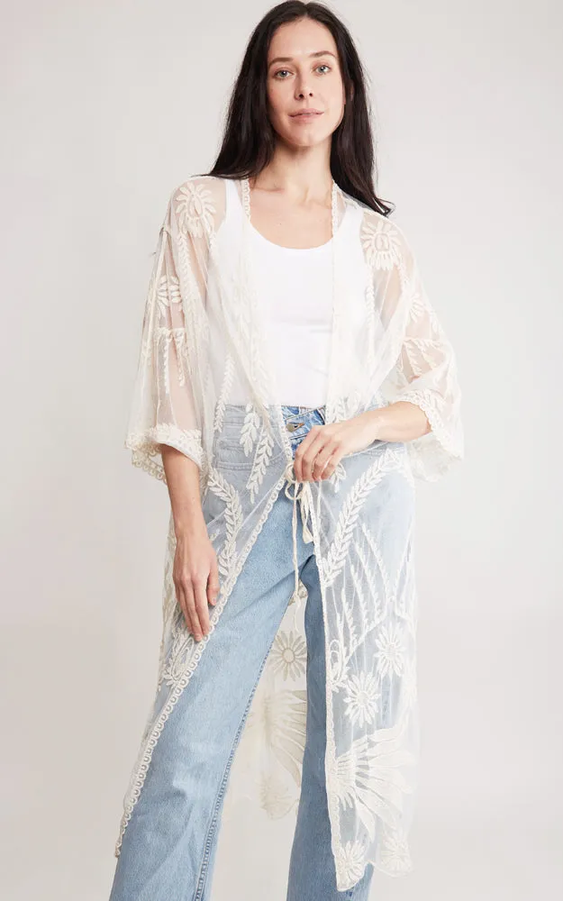 JP2140 Wheat Leaves Pattern Lace Cover Up w/Tie-Knot Closure