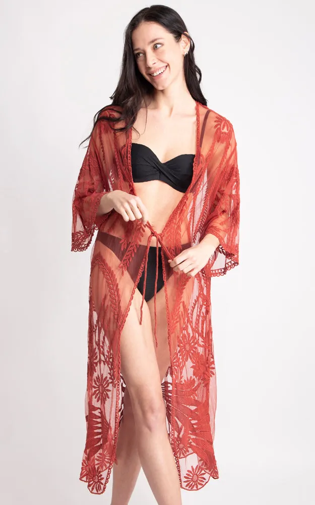 JP2140 Wheat Leaves Pattern Lace Cover Up w/Tie-Knot Closure