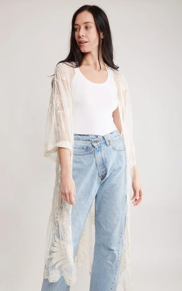 JP2140 Wheat Leaves Pattern Lace Cover Up w/Tie-Knot Closure