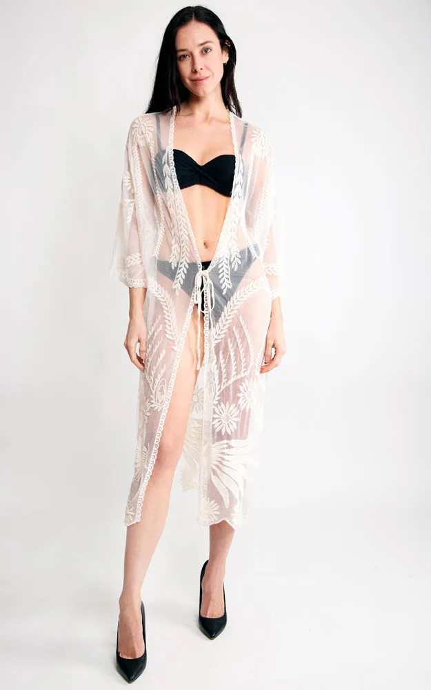 JP2140 Wheat Leaves Pattern Lace Cover Up w/Tie-Knot Closure