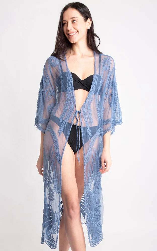 JP2140 Wheat Leaves Pattern Lace Cover Up w/Tie-Knot Closure