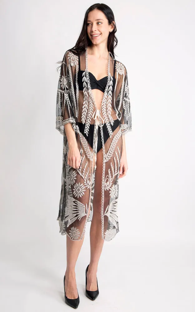 JP2140 Wheat Leaves Pattern Lace Cover Up w/Tie-Knot Closure