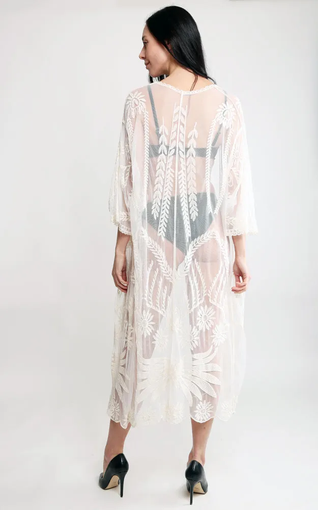 JP2140 Wheat Leaves Pattern Lace Cover Up w/Tie-Knot Closure