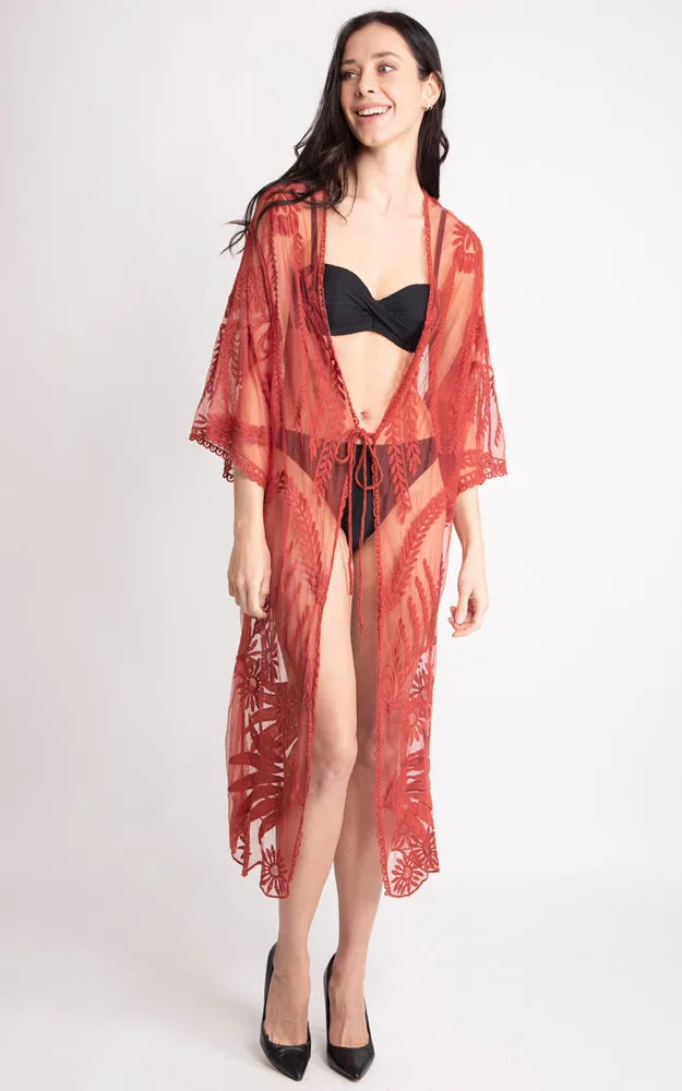 JP2140 Wheat Leaves Pattern Lace Cover Up w/Tie-Knot Closure