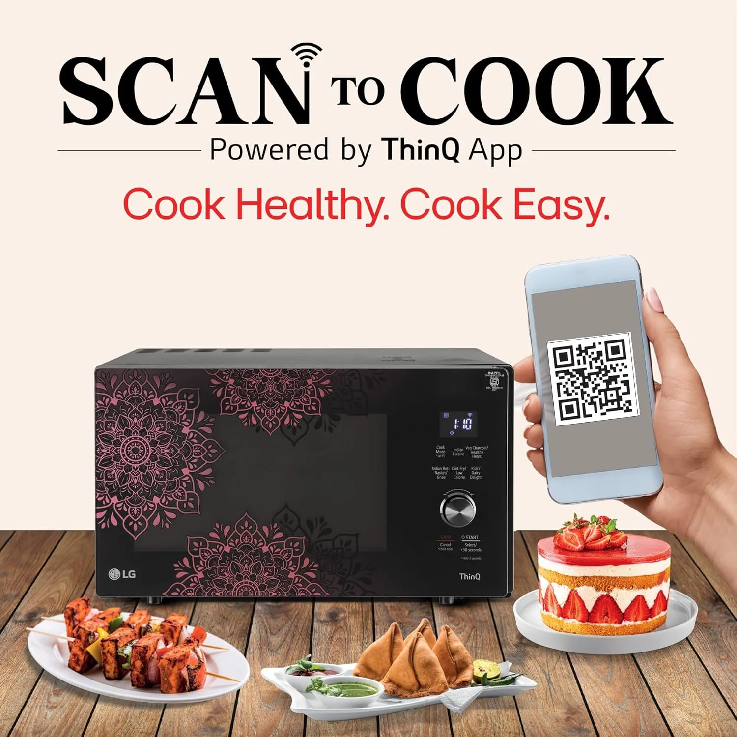 LG MJEN286VIW 28 L Charcoal Convection Microwave Oven | Wi-Fi Enabled | Scan to Cook | 360 Motorised Rotisserie | Heart-Friendly Recipes | Stainless Steel Cavity | Black