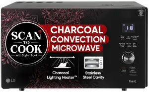 LG MJEN286VIW 28 L Charcoal Convection Microwave Oven | Wi-Fi Enabled | Scan to Cook | 360 Motorised Rotisserie | Heart-Friendly Recipes | Stainless Steel Cavity | Black