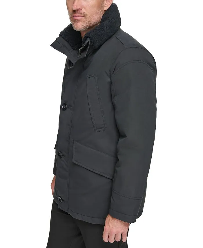 Marc New York Men's Full Zip Waxed Parka with Removable Fleece Trim ,  black