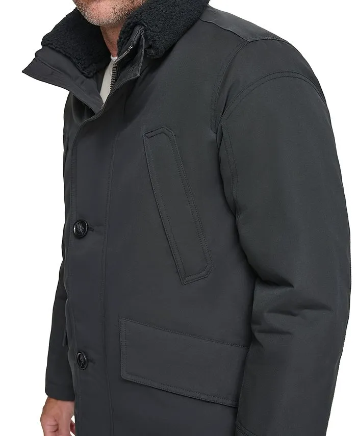Marc New York Men's Full Zip Waxed Parka with Removable Fleece Trim ,  black