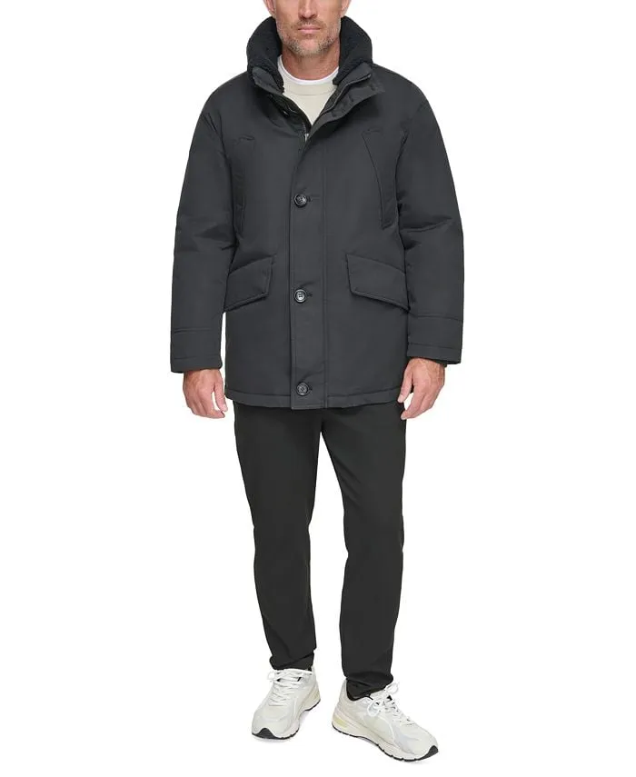 Marc New York Men's Full Zip Waxed Parka with Removable Fleece Trim ,  black