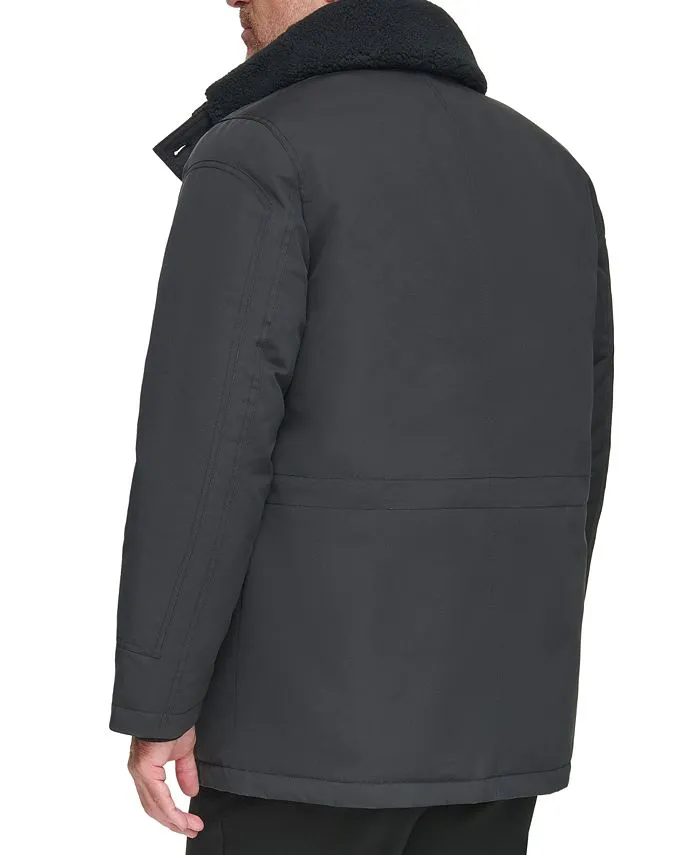 Marc New York Men's Full Zip Waxed Parka with Removable Fleece Trim ,  black