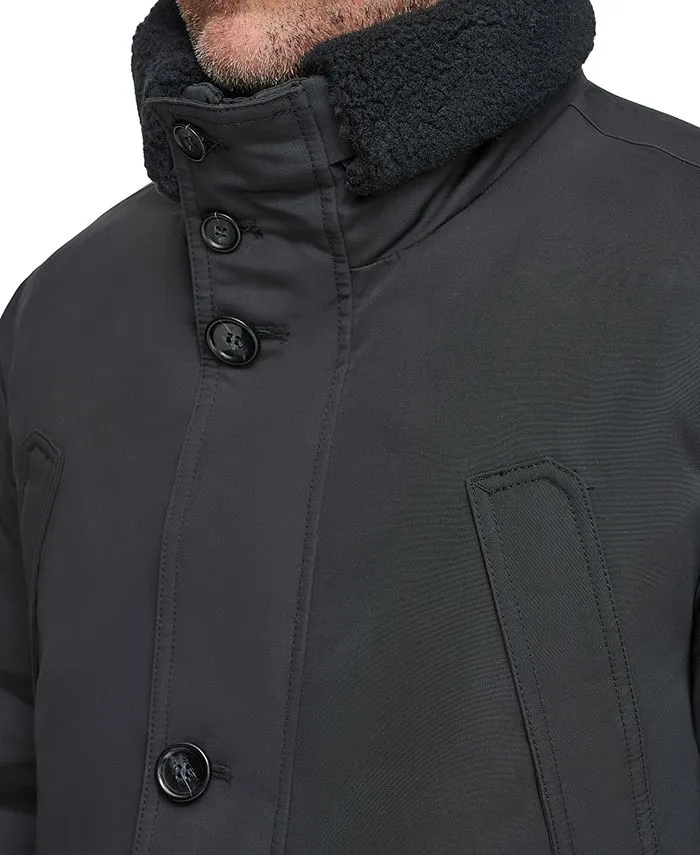 Marc New York Men's Full Zip Waxed Parka with Removable Fleece Trim ,  black