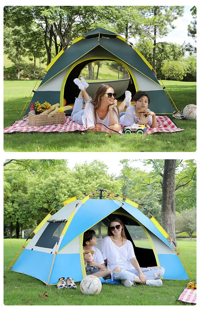Outdoor Camping Hiking Traveling Lightweight Portable Folding Waterproof and Windproof Automatic Pop Up Family Tent Shelters 3-4 Person 2 Colours