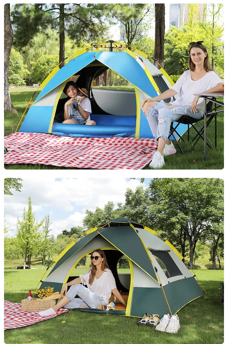 Outdoor Camping Hiking Traveling Lightweight Portable Folding Waterproof and Windproof Automatic Pop Up Family Tent Shelters 3-4 Person 2 Colours
