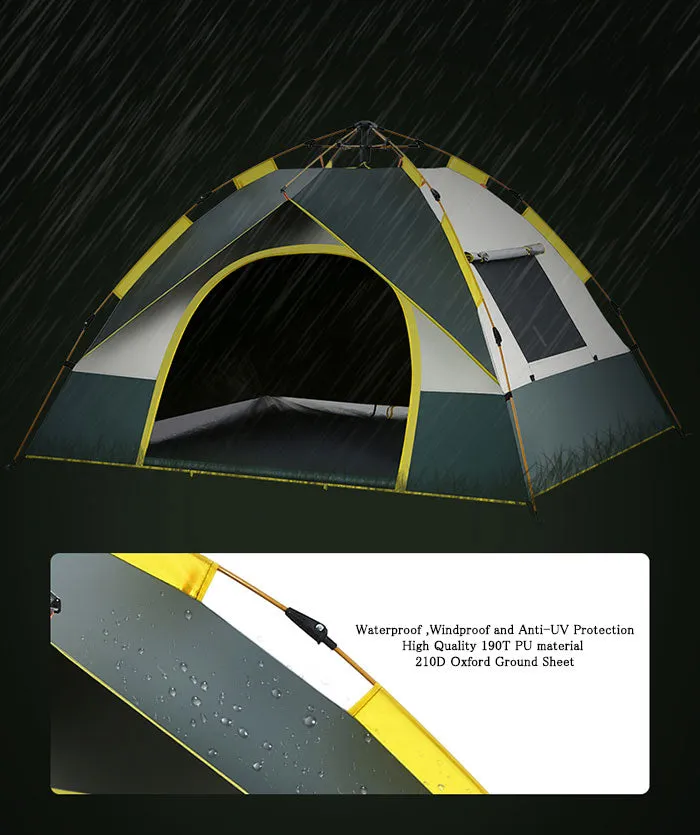 Outdoor Camping Hiking Traveling Lightweight Portable Folding Waterproof and Windproof Automatic Pop Up Family Tent Shelters 3-4 Person 2 Colours