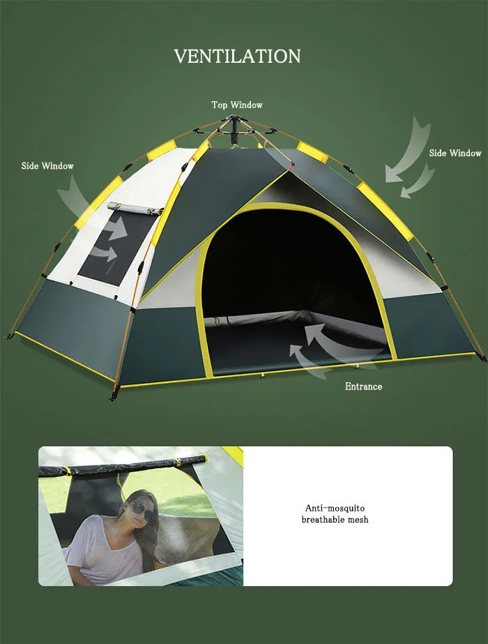 Outdoor Camping Hiking Traveling Lightweight Portable Folding Waterproof and Windproof Automatic Pop Up Family Tent Shelters 3-4 Person 2 Colours