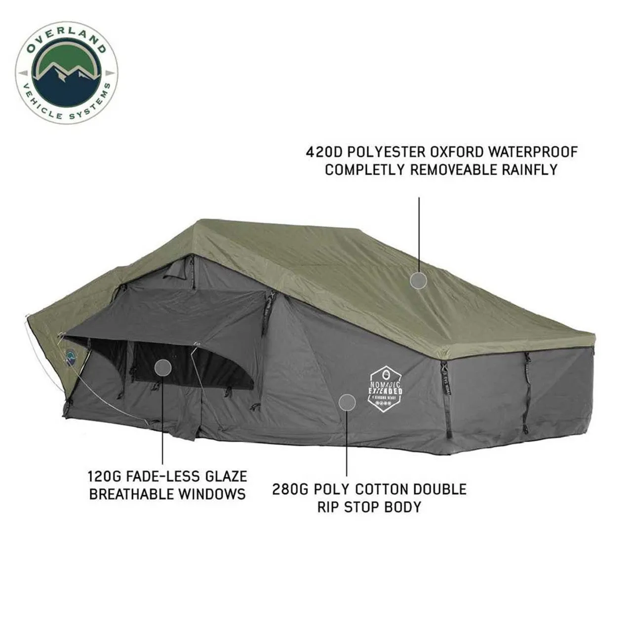 Overland Vehicle Systems HD Nomadic 4 Extended Soft Shell Roof Top Tent