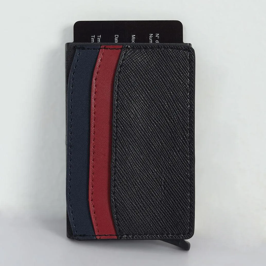 Pop up Card Holder Artificial Leather Wallet - Black
