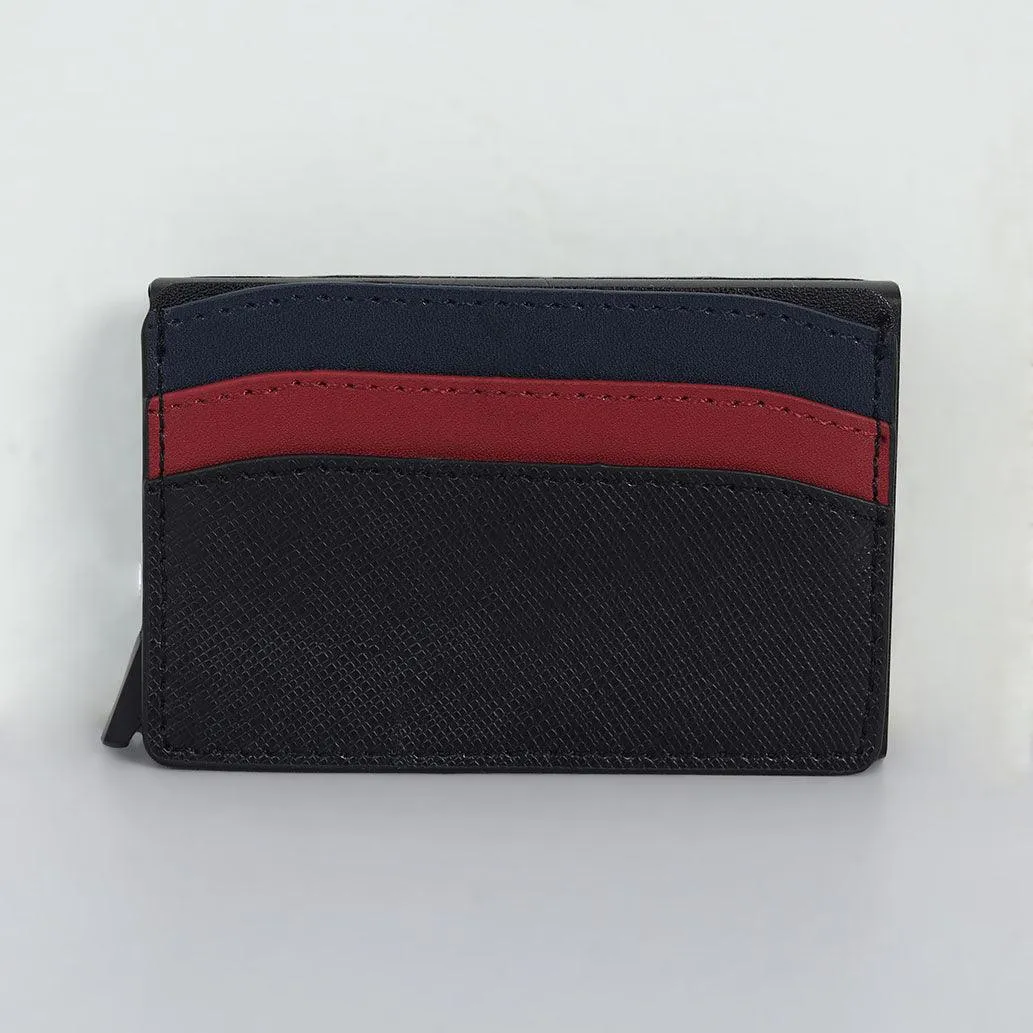 Pop up Card Holder Artificial Leather Wallet - Black
