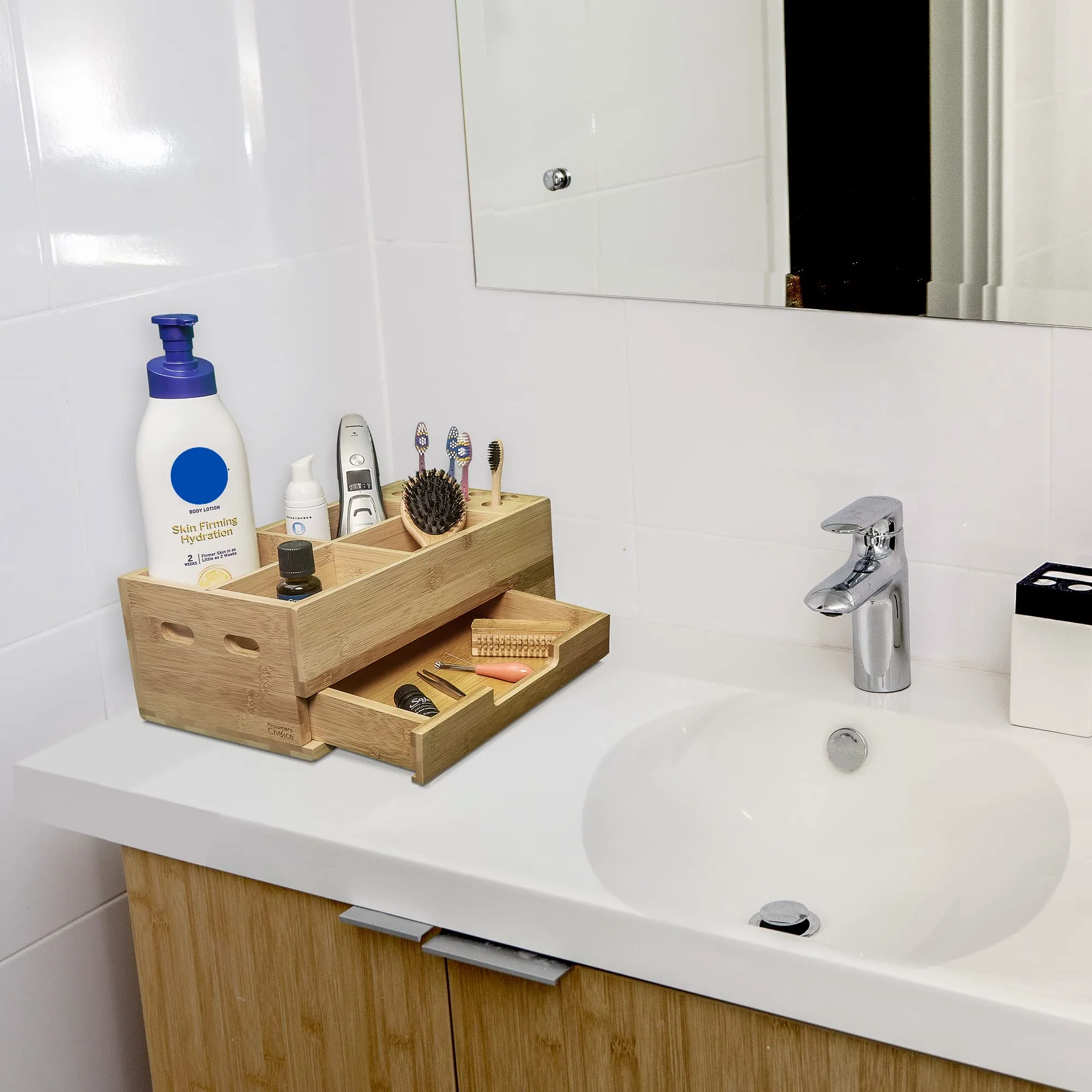 Prosumer's Choice Bamboo Bathroom Organizer, Makeup Vanity Countertop Organizer, Cosmetic