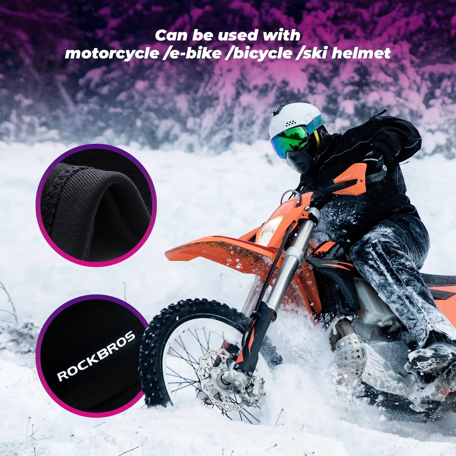 ROCKBROS Windproof Ski Balaclava Full Face Cover Breathable Under-Helmet Mask