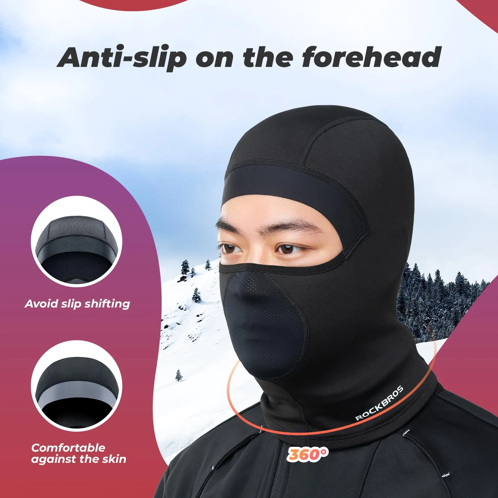 ROCKBROS Windproof Ski Balaclava Full Face Cover Breathable Under-Helmet Mask