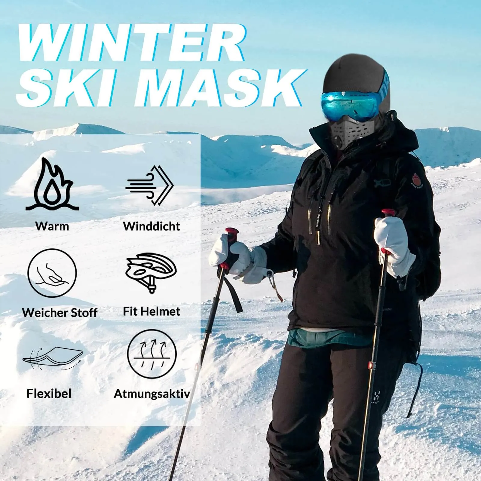 ROCKBROS Winter Balaclava with Filter Thermal Windproof Headcover