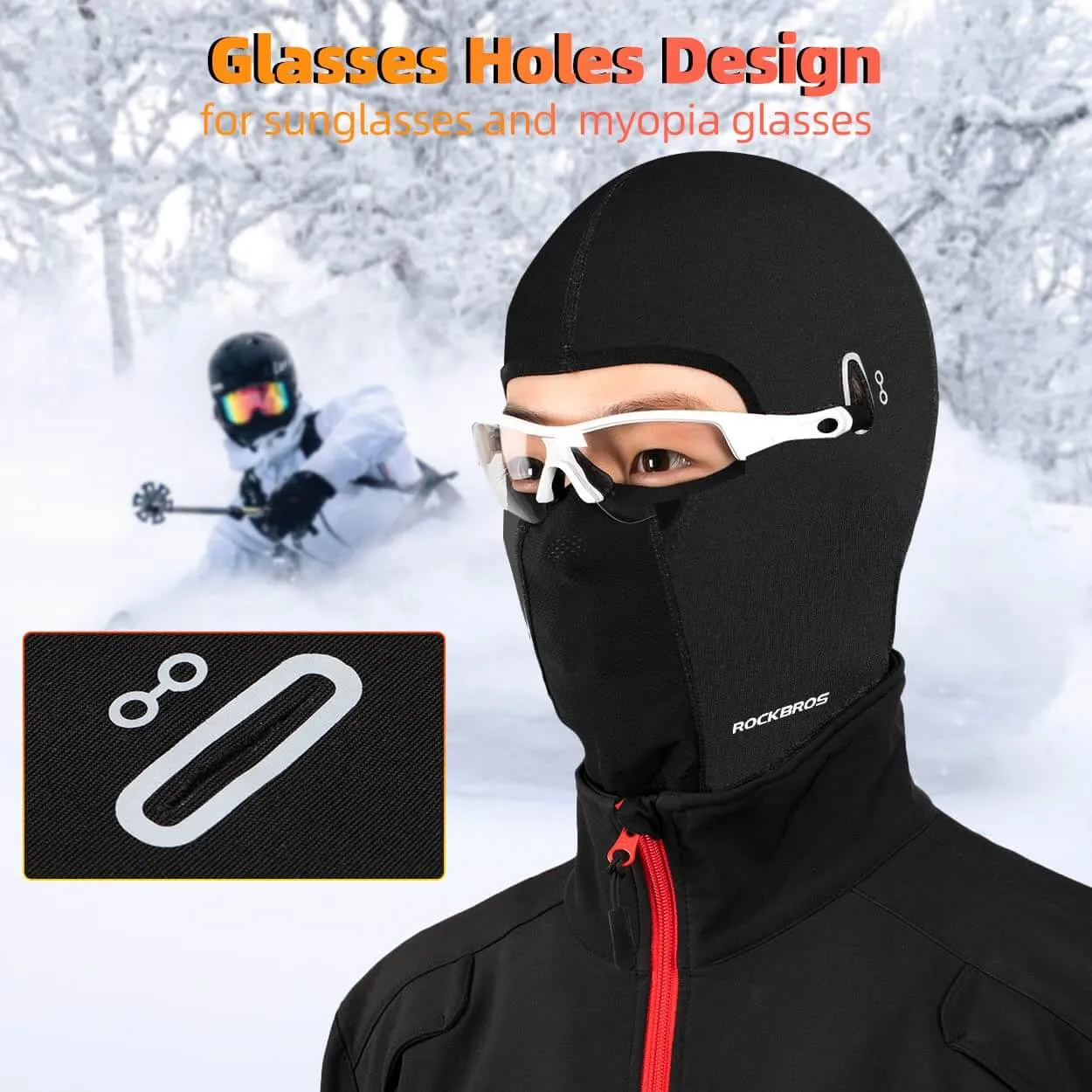 ROCKBROS Winter Balaclavas Windproof Full Face Mask Gaiter with Glasses Holes