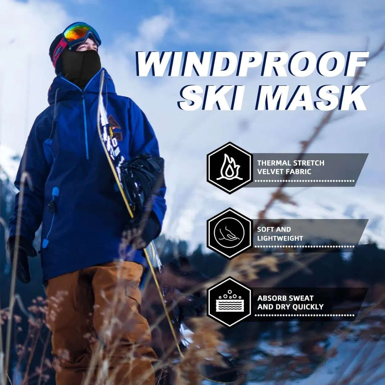ROCKBROS Winter Balaclavas Windproof Full Face Mask Gaiter with Glasses Holes