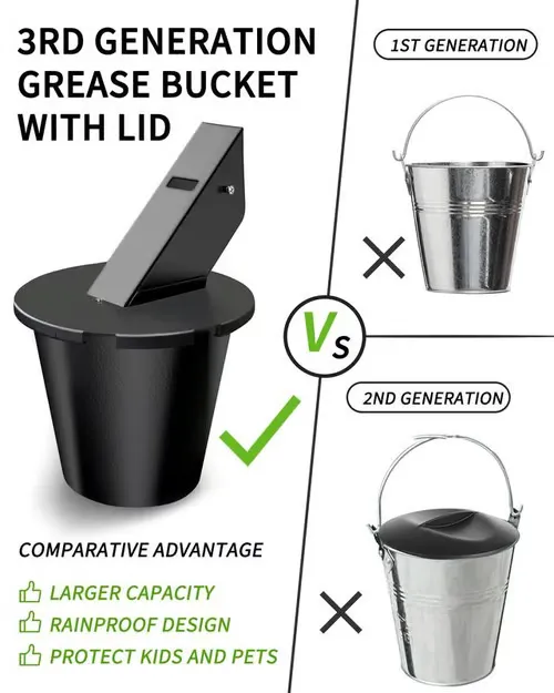 Upgraded Grease Bucket with Secure Lid & Silicone Liner